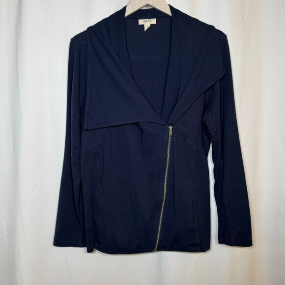 Style & Company Knit Jersey Moto Jacket Sweater Blue Size M Medium - Picture 1 of 10